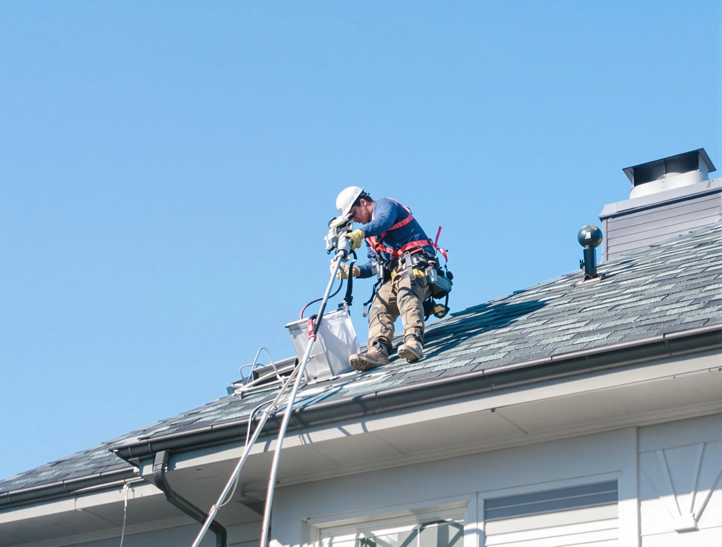 Brandermill Dryer Vent Cleaning certified technician cleaning a roof-mounted dryer vent system in Brandermill