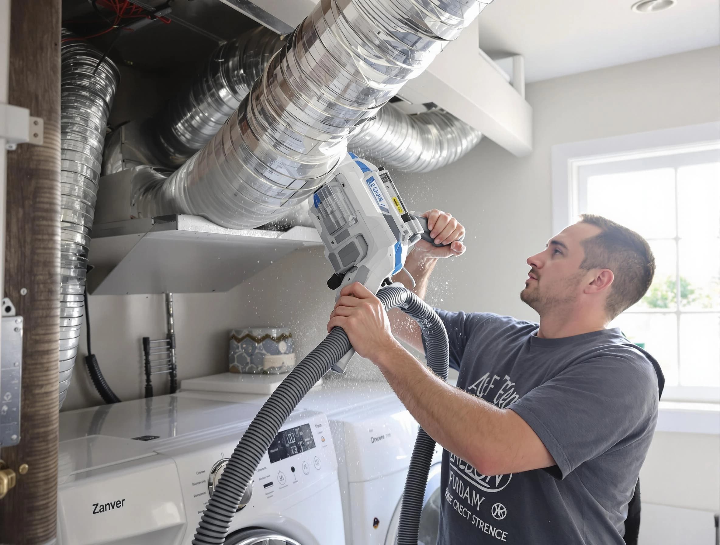 Brandermill Dryer Vent Cleaning specialist cleaning deep within a dryer vent duct system in Brandermill